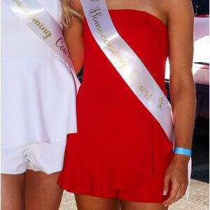 Red strapless romper